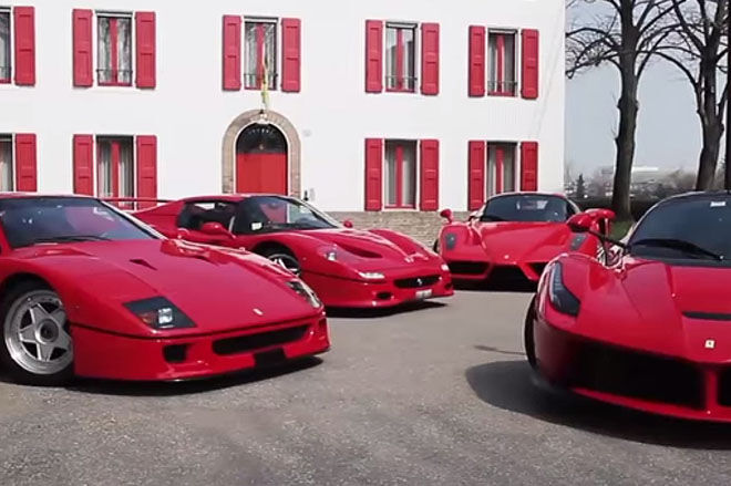 Illustratie voor: De Ferrari F40, F50, Enzo en LaFerrari op het privé circuit van Ferrari