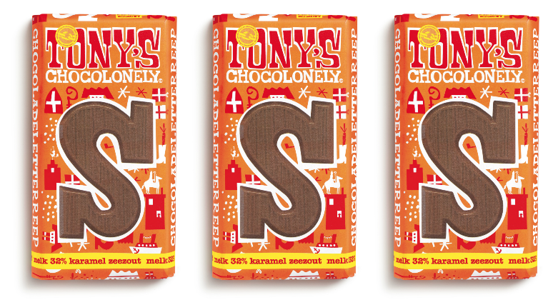 Illustratie voor: Tony’s Chocolonely introduceert de karamel zeezout chocoladeletter