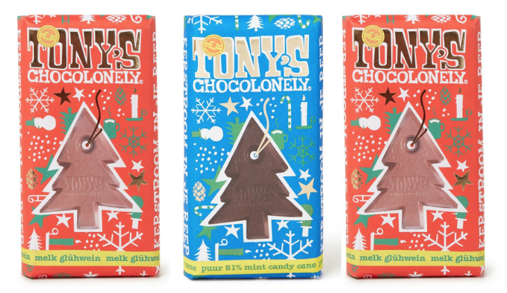 Illustratie voor: Tony’s Chocolonely heeft 2 kerstrepen: melk glühwein & puur candy cane